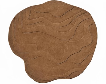 Handmade Abstract Brown Tufted Rug – Irregular Boho Carpet