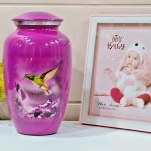 Hummingbird Cremation Urn for Ashes – Purple Sand Cast Aluminium Memorial Urn