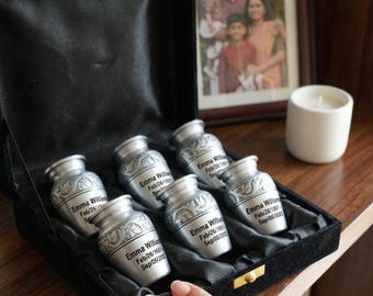 Small Cremation Urns for Human Ashes – Set of 6 Mini Keepsake Urns Grey