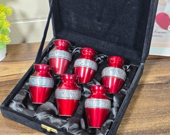 Pequeñas urnas de cremación para cenizas humanas – Juego de 6 mini urnas de recuerdo rojas