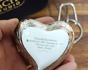 Personalized Silver & White Heart Memorial Keepsake with Stand – Custom Engraved Tribute