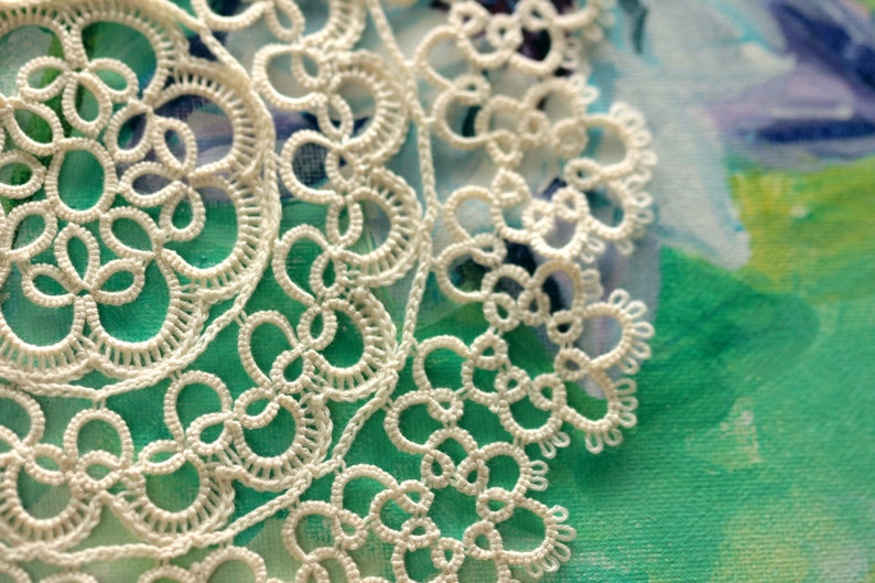 5 tatted lace applique tatting pattern vintage lace applique Etsy