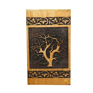 Urne gravée, urne unique, urne antique, urne d&#39;arbre vintage, urne d&#39;arbre gravée pour cendres humaines, urne funéraire, urne funéraire