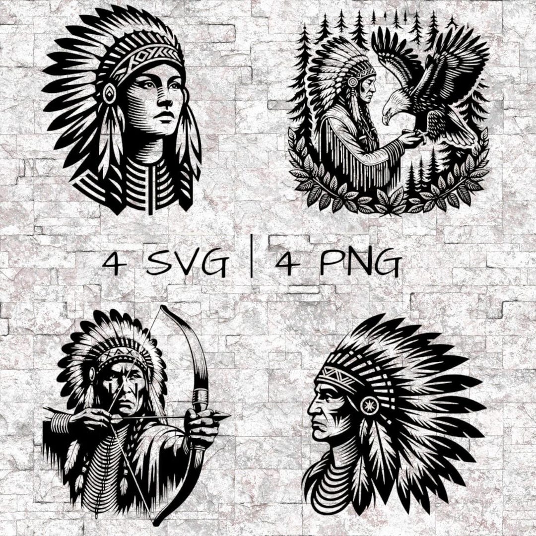 Native American Chief Tribal Art: Vector Illustration Bundle (digital ...