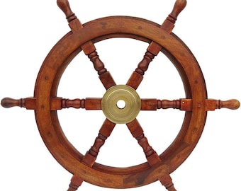 Wood and Brass Ship Wheel: 12" Nautical Home Decor