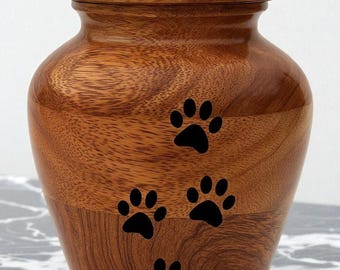 Handcrafted Wooden Urn: Paw Print Memorial Keepsake