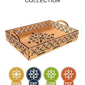 Wood Tray Laser Cut File SVG, Tray Laser Cutting Template, Service Tray, Instant Download Dxf Ai Eps Pdf Glowforge File Digital