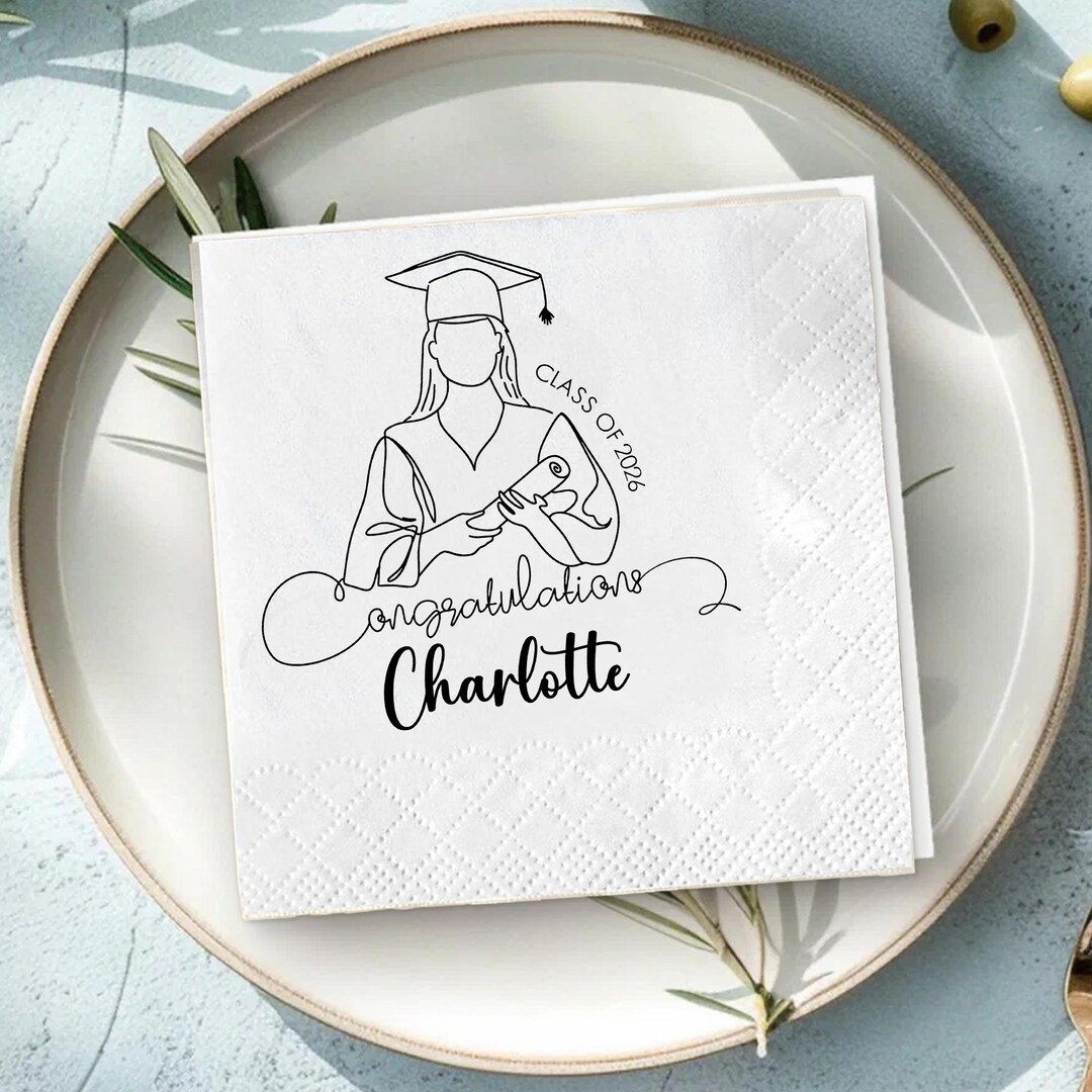 Personalized Graduation Napkins Class of 2026 Custom Name Girl Graduate ...