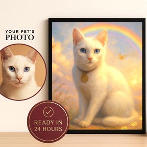 Retrato digital personalizado de mascota con diseño de Puente Arcoíris • Regalo conmemorativo por la pérdida de una mascota • Arte imprimible personalizado para homenajear a un gato