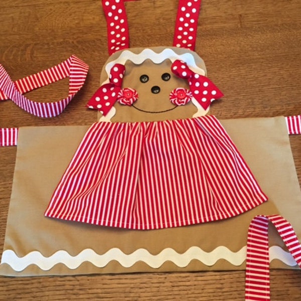 Girls Christmas Holiday Full Gingerbread Apron, size 2 - 12