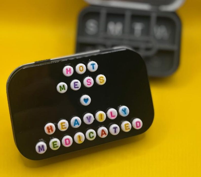 Altoid-style Pill Organizer – Beaded Funny Med Case – Custom or 7 ...