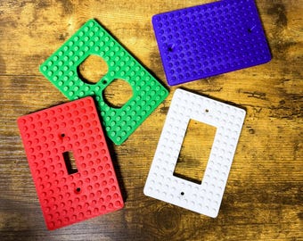 Bausteine Personalisierte Lichtschalter-Steckdosenabdeckung für Single Gang, Maisonette-Outlet, Knebel, Rocker, Combo, Bauraum, Kinderzimmerdekor