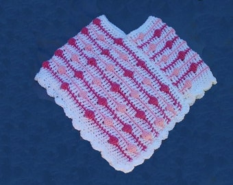 Girl Poncho Bobbles Texture Scallops Pink White CROCHET PATTERN