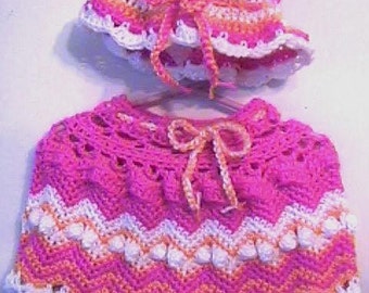 Baby Girls  Poncho and Hat CROCHET PATTERN 12-18 months - INSTANT Download