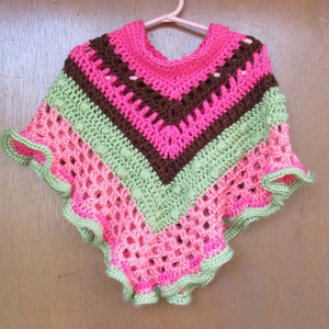 Toddler Girl Poncho Crochet Pattern Granny Ruffle Pink image 2