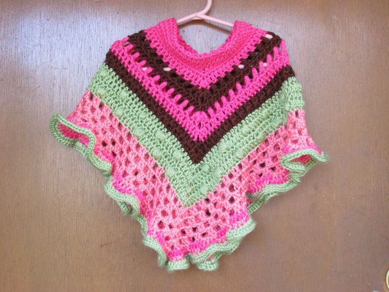 Toddler Girl Poncho Crochet Pattern Granny Ruffle Pink image 2