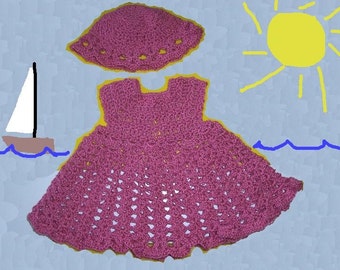 Baby Summer Dress and Sun Hat CROCHET PATTERN - PDF - Instant Download