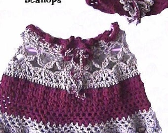 Popcorn and Scallops Poncho and Hat CROCHET PATTERN - INSTANT Download