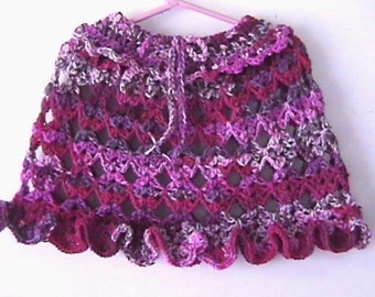 Girls Poncho Ruffle Scallops Tie CROCHET PATTERN