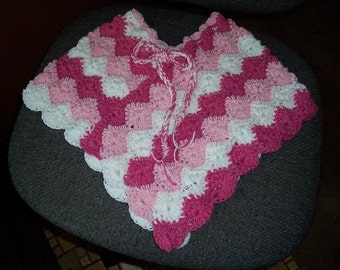 Pink Peppermint Girls Poncho CROCHET PATTERN 2-6 years INSTANT Download