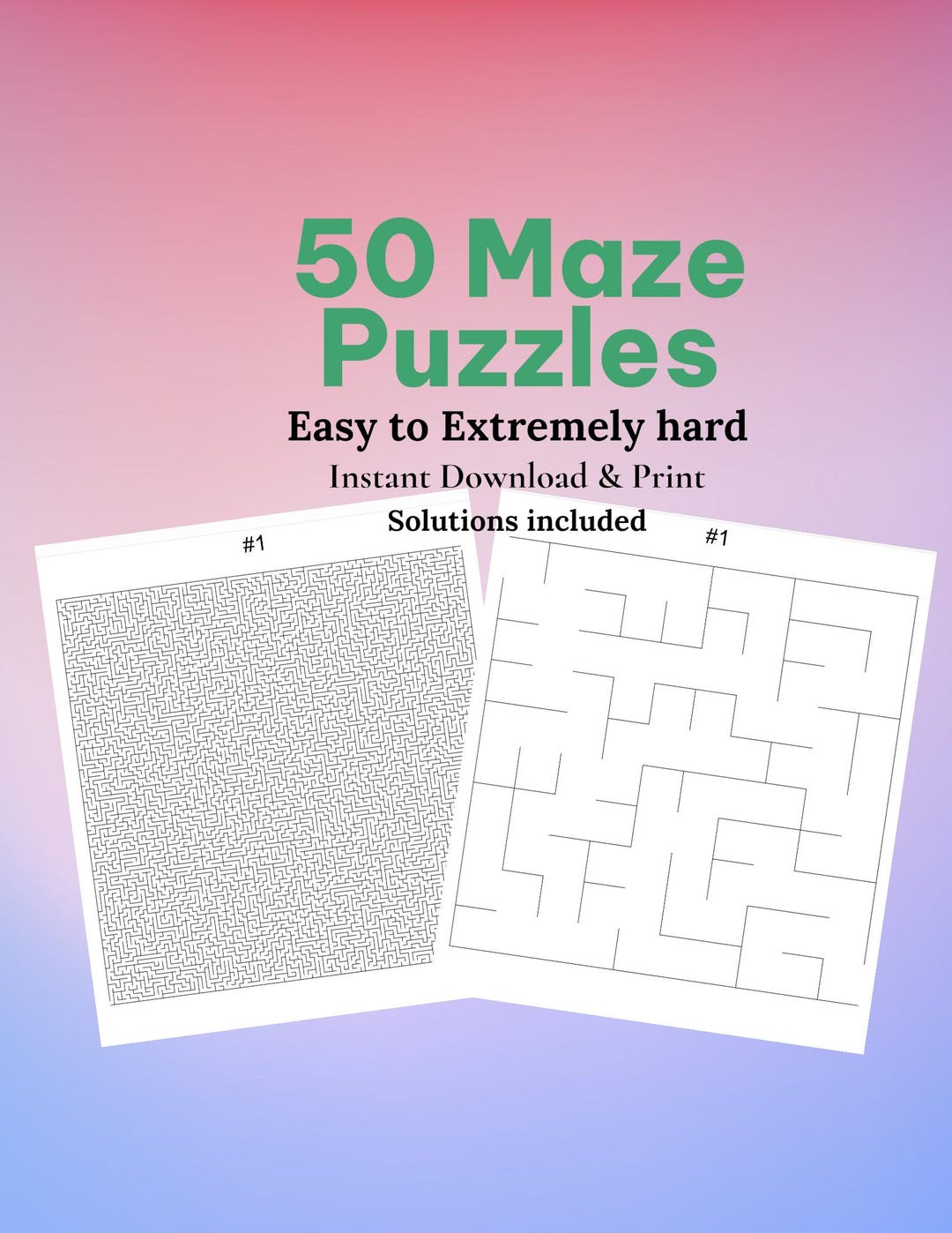50 Printable Mazes: Easy to Extreme Puzzles With Solutions PDF Download ...