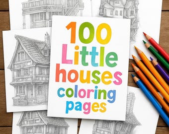 100 páginas para colorear de casitas • Libro para colorear de cabañas caprichosas • Descarga digital imprimible para adultos y niños