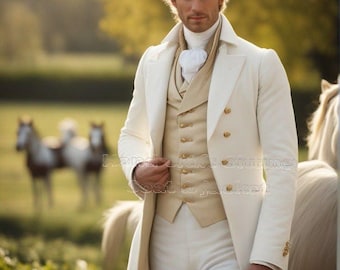Off White wool Regency custome coat Tailcoat - Men's Historical Costum