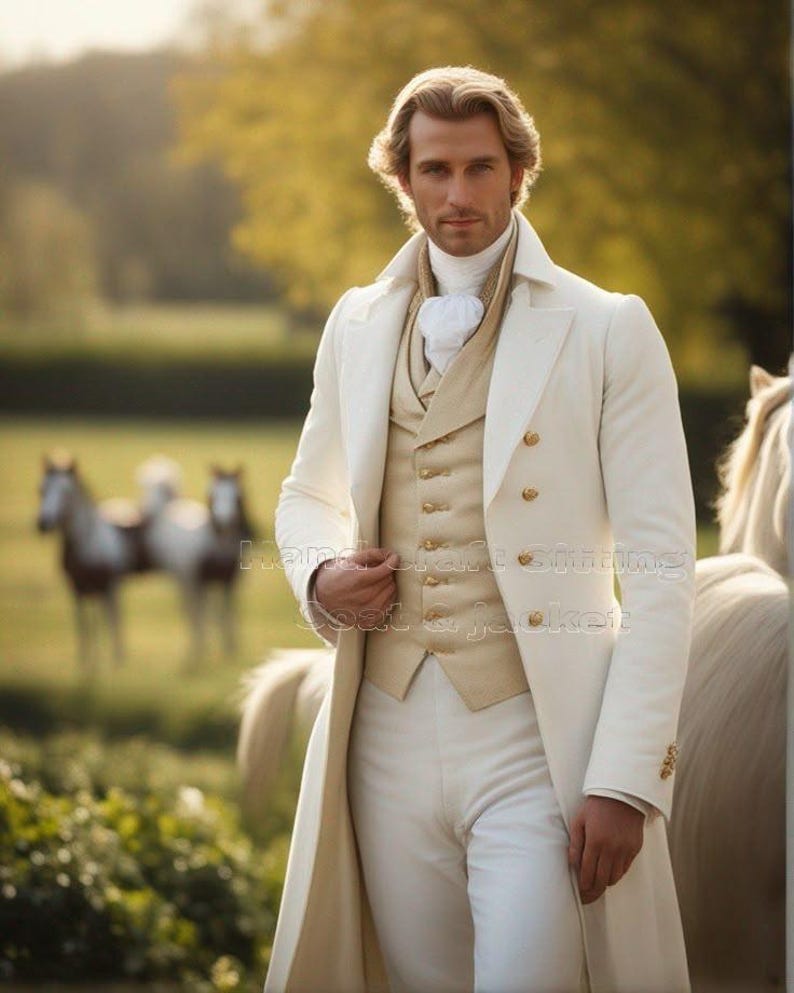 Regency Style Men Off White Wool Regency Custome Coat Tailcoat - Men's Historical Costum ...