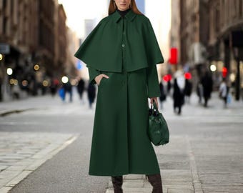 Wool Inverness Cape Coat: Victorian Gothic Long Overcoat Jacket
