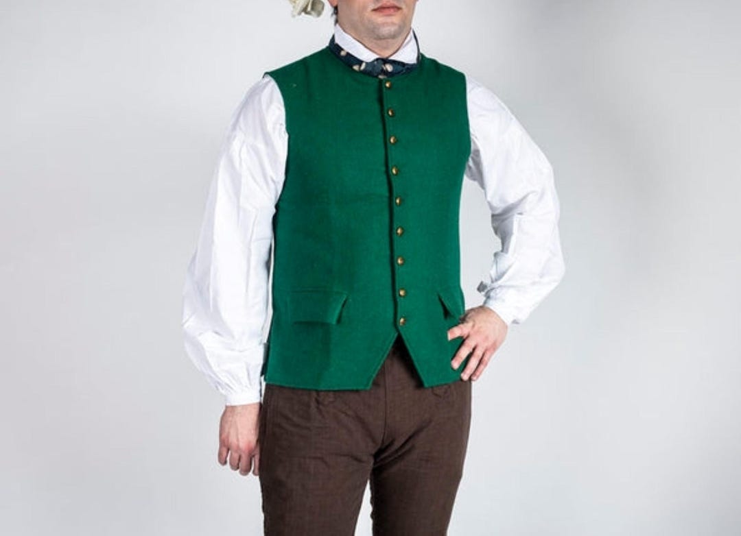Men's Green Colonial Waistcoat: 18th Century Historical Reenactment ...