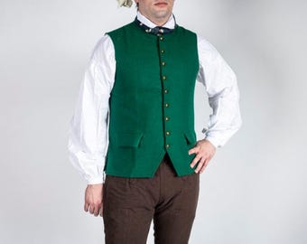 Men's Green Colonial Waistcoat: 18th Century Historical Reenactment Vest Outfit regimantel