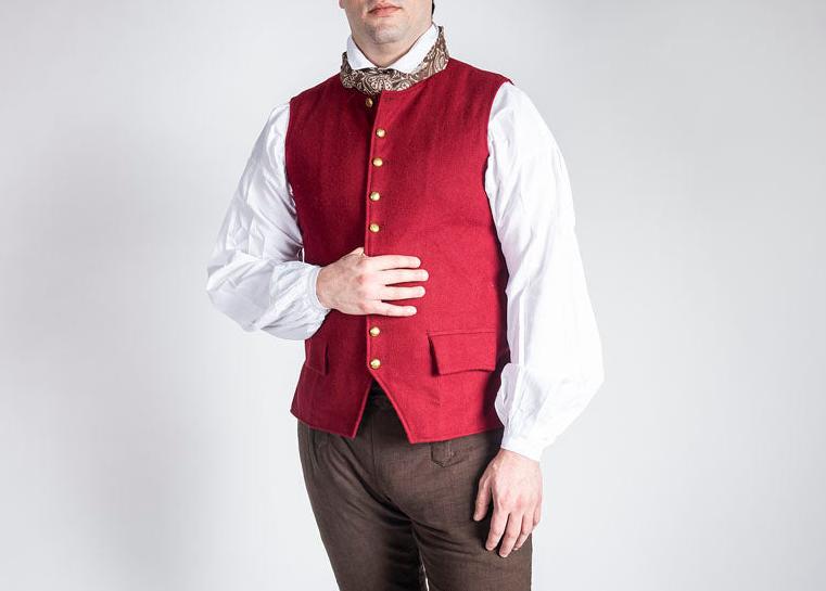 Men's Red Colonial Waistcoat: 18th Century Revolutionary War ...