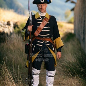 Colonial Era Men’s Jacket | Black & Yellow Military Uniform | Historical Costume for Reenactments