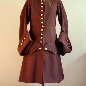 Handmade 17th Century brown Wool Frockcoat  Medieval Pirate coat Steampunk Costume Captain Hook costume
