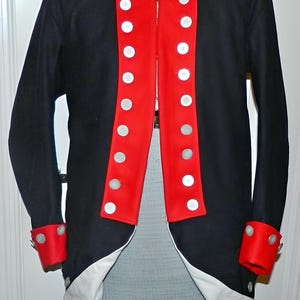 Casaco Masculino Azul Lã Colonial Uniforme da Guerra Revolucionária Jaqueta Militar do Século XVIII Traje de Reconstituição Histórica