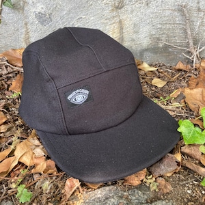 Handmade All-Black Cotton 5 Panel Camp Hat: Moldable Brim Snapback