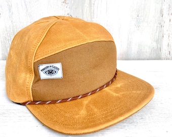 Handmade 6 Panel Hat, Triangle Front Baseball Cap, Waxed Canvas Camp Hat, Snap Back Hat, 7 Panel Mustard Yellow Hat, gift for them