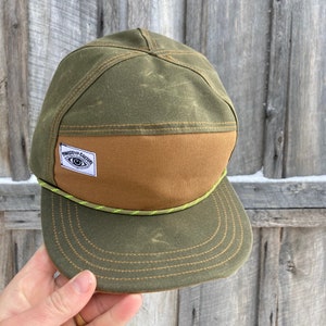 Handmade 6 Panel Hat, Triangle Front Baseball Cap, Waxed Canvas Camp Hat, Snap Back Hat, 7 Panel Olive Green Hat, gift for him