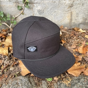Handmade Black Canvas 6-Panel Hat: Triangle Front Camp Cap image 1