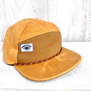 Handmade 6 Panel Hat, Triangle Front Baseball Cap, Waxed Canvas Camp Hat, Snap Back Hat, 7 Panel Mustard Yellow Hat, gift for them image 1