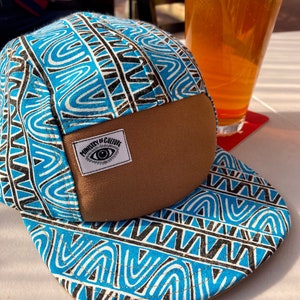 Handmade 5 Panel Camp Hat, Baseball Cap, five panel hat, Snap Back, 5panel hat, gift for him, Wavy Gravy 80s Squiggle Print Retro Hat
