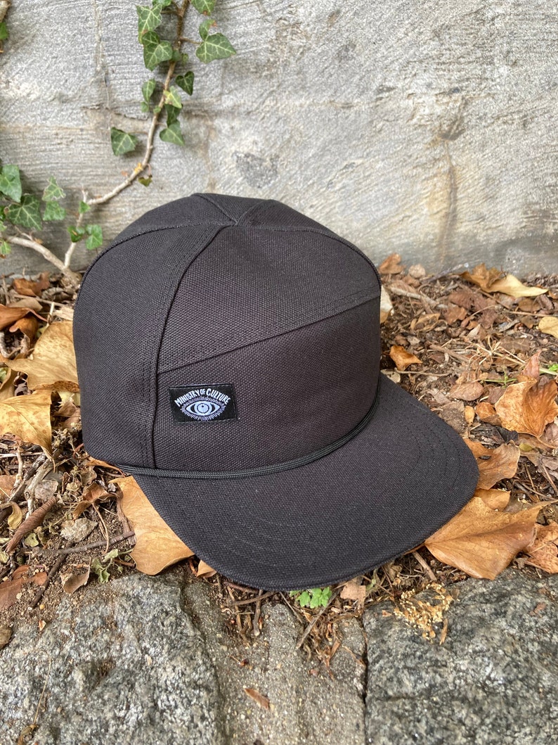 Handmade Black Canvas 6-Panel Hat: Triangle Front Camp Cap image 1