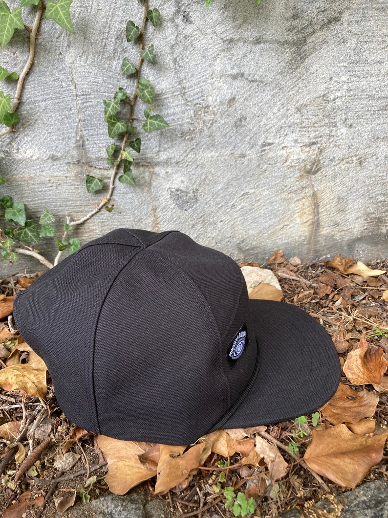 Handmade Black Canvas 6-Panel Hat: Triangle Front Camp Cap image 3