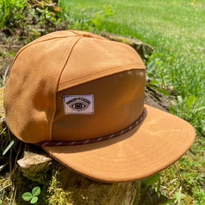 Handmade 6 Panel Hat, Triangle Front Baseball Cap, Waxed Canvas Camp Hat, Snap Back Hat, 7 Panel Mustard Yellow Hat, gift for them image 2