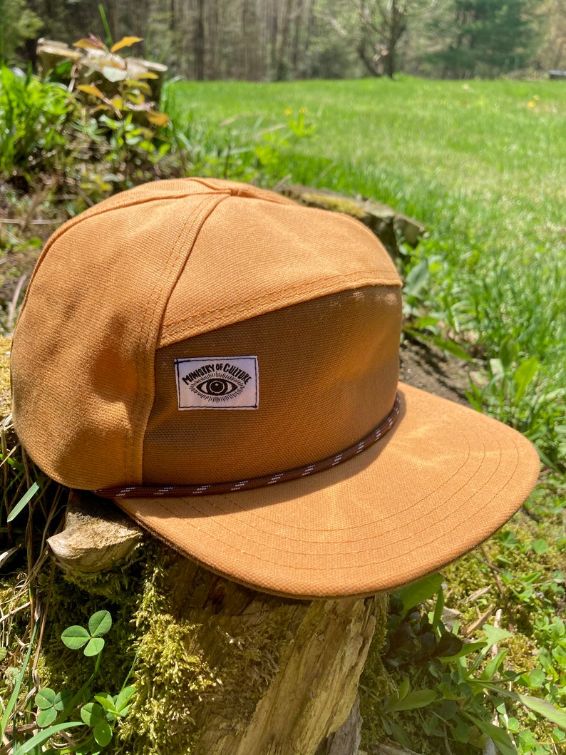 Handmade 6 Panel Hat, Triangle Front Baseball Cap, Waxed Canvas Camp Hat, Snap Back Hat, 7 Panel Mustard Yellow Hat, gift for them image 2