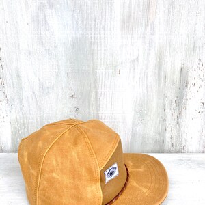 Handmade 6 Panel Hat, Triangle Front Baseball Cap, Waxed Canvas Camp Hat, Snap Back Hat, 7 Panel Mustard Yellow Hat, gift for them image 6