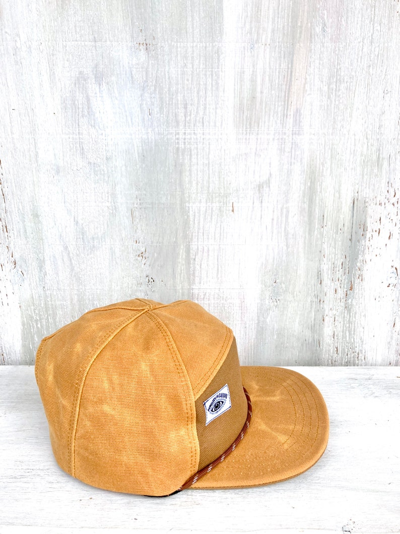 Handmade 6 Panel Hat, Triangle Front Baseball Cap, Waxed Canvas Camp Hat, Snap Back Hat, 7 Panel Mustard Yellow Hat, gift for them image 6