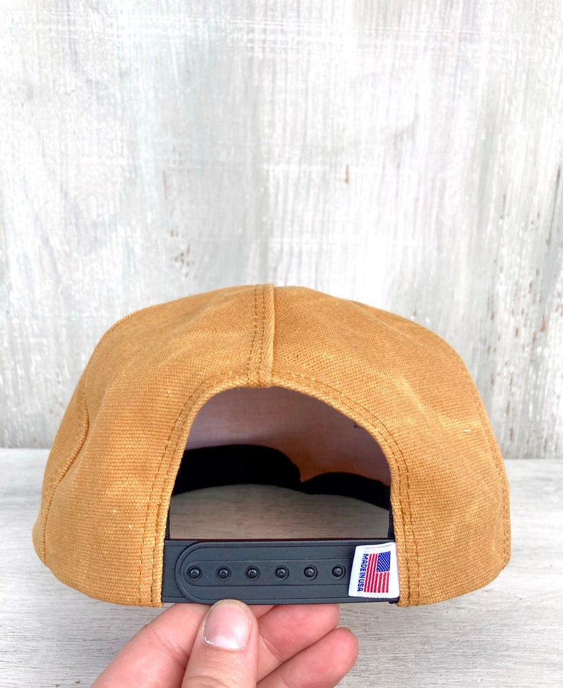 Handmade 6 Panel Hat, Triangle Front Baseball Cap, Waxed Canvas Camp Hat, Snap Back Hat, 7 Panel Mustard Yellow Hat, gift for them image 8