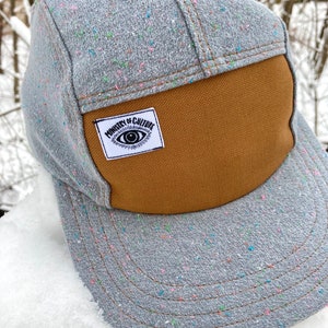 Handmade 5 Panel Camp Hat, Baseball Cap, Moldable Brim five panel hat, Snap Back, 5panel hat, gift for him, gray cosmic speckle flannel hat image 2