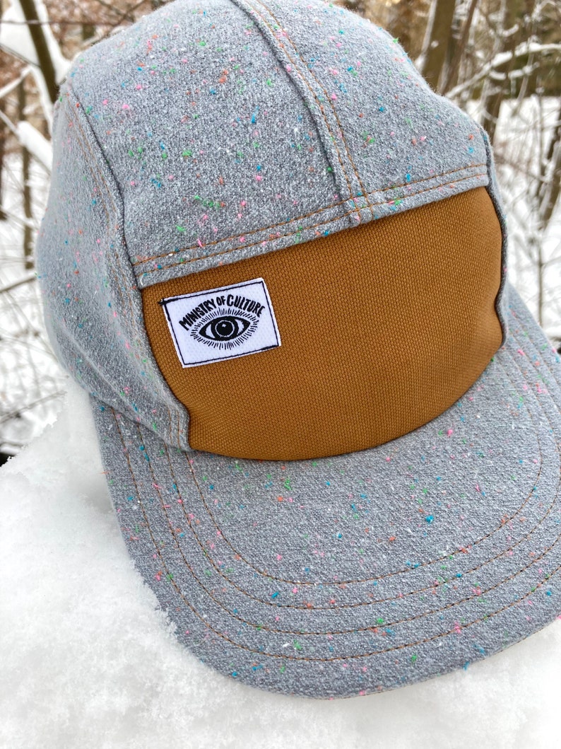 Handmade 5 Panel Camp Hat, Baseball Cap, Moldable Brim five panel hat, Snap Back, 5panel hat, gift for him, gray cosmic speckle flannel hat image 2